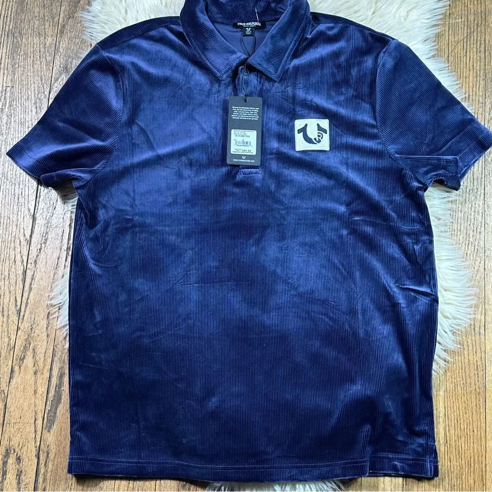 True Religion Deep Blue Velour Polo Shirt